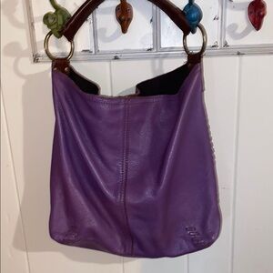 Lucky Brand Purple Hobo Bag with Dark Brown Handles- Genuine Leather